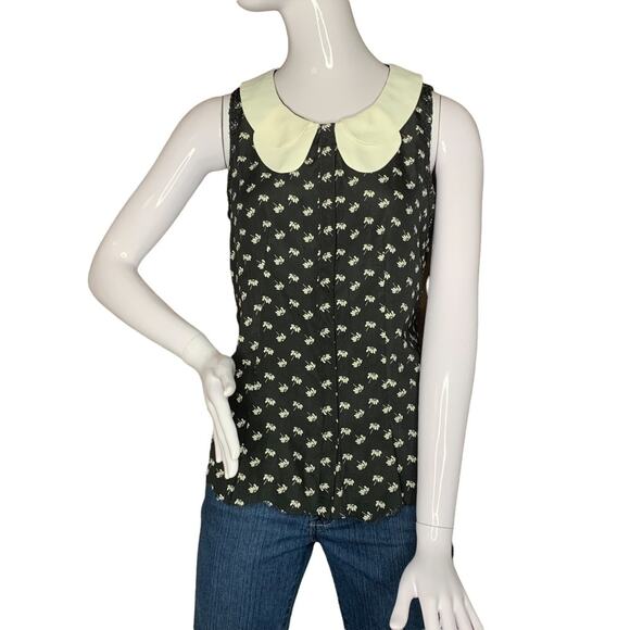 COLOR BLOCK Peter Pan Collar Women Top Color Black with White Daisy prin… - Picture 1 of 9